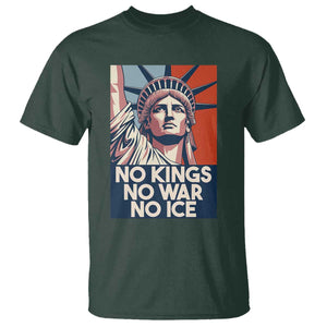 Statue Of Liberty No Kings No War No Ice T Shirt Freedom Protest Gift TS12 Dark Forest Green Print Your Wear