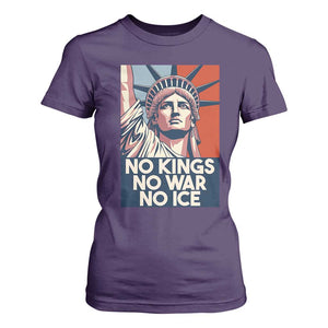 Statue Of Liberty No Kings No War No Ice T Shirt For Women Freedom Protest Gift TS12 Purple Print Your Wear