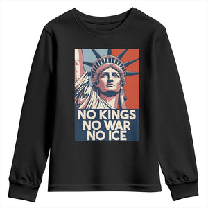Statue Of Liberty No Kings No War No Ice Youth Sweatshirt Freedom Protest Gift TS12 Black Print Your Wear