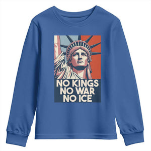 Statue Of Liberty No Kings No War No Ice Youth Sweatshirt Freedom Protest Gift TS12 Royal Blue Print Your Wear