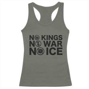 Anti Monarchy Political Racerback Tank Top No Kings No Wars No Ice TS12 Military Green Print Your Wear