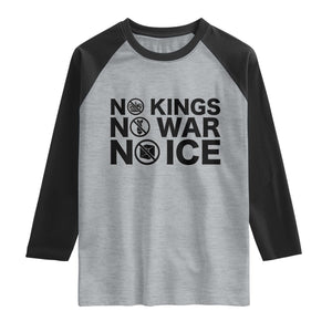 Anti Monarchy Political Raglan Shirt No Kings No Wars No Ice TS12 Heather Gray Black Print Your Wear