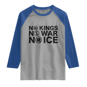 Anti Monarchy Political Raglan Shirt No Kings No Wars No Ice TS12 Sport Gray Royal Print Your Wear