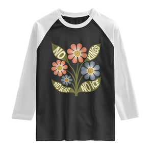 Wildflower Freedom Protest Raglan Shirt No Kings No Wars No Ice TS12 Black White Print Your Wear