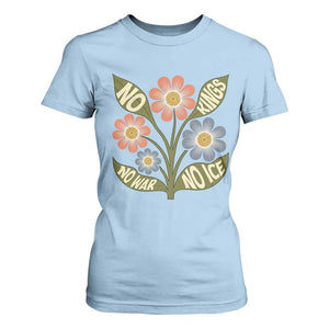 Wildflower Freedom Protest T Shirt For Women No Kings No Wars No Ice TS12 Light Blue Print Your Wear