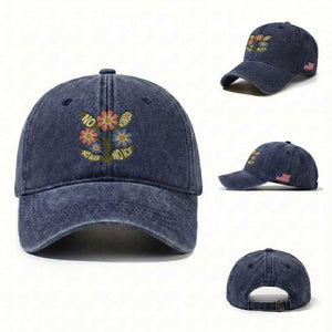 Wildflower Freedom Protest Washed Cotton Baseball Cap No Kings No Wars No Ice TS12 Washed Cap Universal Fit Navy Print Your Wear