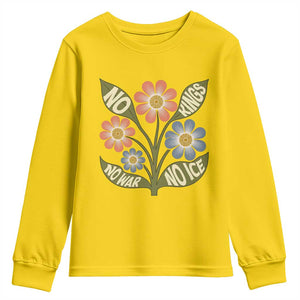 Wildflower Freedom Protest Youth Sweatshirt No Kings No Wars No Ice TS12 Daisy Print Your Wear