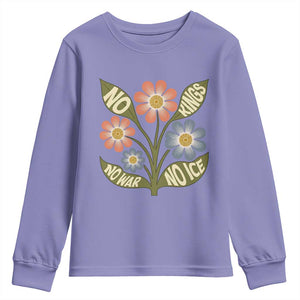 Wildflower Freedom Protest Youth Sweatshirt No Kings No Wars No Ice TS12 Violet Print Your Wear
