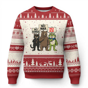 Funny Animal Protest Ugly Christmas Sweater No Kings No Wars No Ice TS12 Beige Red Print Your Wear