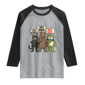 Funny Animal Protest Raglan Shirt No Kings No Wars No Ice TS12 Heather Gray Black Print Your Wear