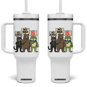 Funny Animal Protest Tumbler With Handle No Kings No Wars No Ice TS12 One Size: 40 oz White Print Your Wear