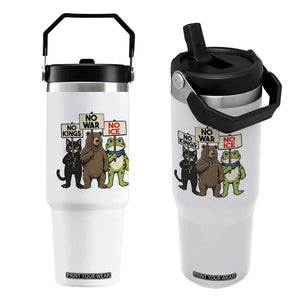 Funny Animal Protest Flip Straw Tumbler No Kings No Wars No Ice TS12 One Size: 30 oz White Print Your Wear