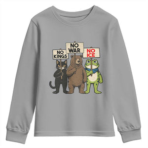 Funny Animal Protest Youth Sweatshirt No Kings No Wars No Ice TS12 Sport Gray Print Your Wear