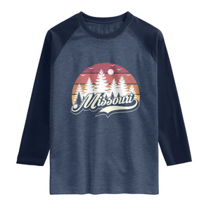 Missouri Travel Gift Raglan Shirt Vintage Forest River Landscape TS12 Heather Denim Navy Print Your Wear