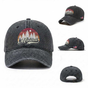 Missouri Travel Gift Washed Cotton Baseball Cap Vintage Forest River Landscape TS12 Washed Cap Universal Fit Dark Gray Print Your Wear