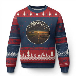 Missouri State Route Highway 66 Ugly Christmas Sweater Mother Road Travel Gift TS12 Navy Red Print Your Wear