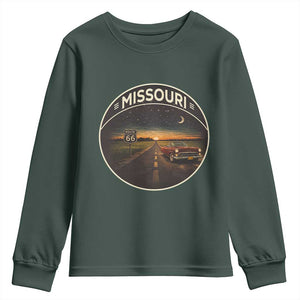 Missouri State Route Highway 66 Youth Sweatshirt Mother Road Travel Gift TS12 Dark Forest Green Print Your Wear