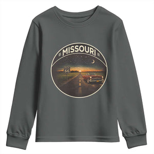 Missouri State Route Highway 66 Youth Sweatshirt Mother Road Travel Gift TS12 Dark Heather Print Your Wear