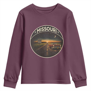 Missouri State Route Highway 66 Youth Sweatshirt Mother Road Travel Gift TS12 Maroon Print Your Wear