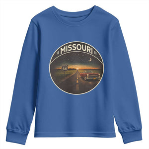 Missouri State Route Highway 66 Youth Sweatshirt Mother Road Travel Gift TS12 Royal Blue Print Your Wear