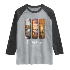 Missouri The Show Me State Raglan Shirt Midwest Pride TS12 Heather Gray Heather Charcoal Print Your Wear