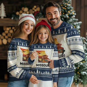 Missouri State Map Nature Travel Ugly Christmas Sweater The Show Me State Pride TS12 Beige Navy Print Your Wear