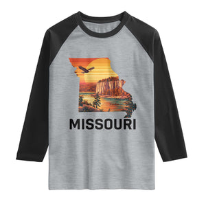 Missouri State Map Nature Travel Raglan Shirt The Show Me State Pride TS12 Heather Gray Black Print Your Wear