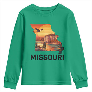 Missouri State Map Nature Travel Youth Sweatshirt The Show Me State Pride TS12 Irish Green Print Your Wear