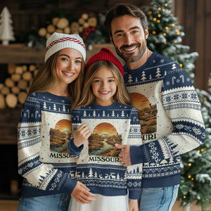 Missouri Outdoors Adventure Ugly Christmas Sweater The Show Me State Souvenir TS12 Beige Navy Print Your Wear