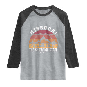 Vintage Missouri Travel Raglan Shirt The Show Me State Pride TS12 Heather Gray Heather Charcoal Print Your Wear