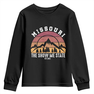 Vintage Missouri Travel Youth Sweatshirt The Show Me State Pride TS12 Black Print Your Wear