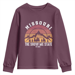 Vintage Missouri Travel Youth Sweatshirt The Show Me State Pride TS12 Maroon Print Your Wear