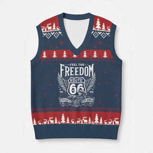 Feel The Freedom Route Highway 66 V-Neck Knit Sweater Vest 100th Anniversary Biker Road Trip Graphic TS12 Navy Red Print Your Wear