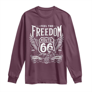 Feel The Freedom Route Highway 66 Long Sleeve Shirt 100th Anniversary Biker Road Trip Graphic TS12 Maroon Print Your Wear