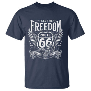 Feel The Freedom Route Highway 66 T Shirt 100th Anniversary Biker Road Trip Graphic TS12 Navy Print Your Wear