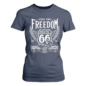 Feel The Freedom Route Highway 66 T Shirt For Women 100th Anniversary Biker Road Trip Graphic TS12 Navy Print Your Wear