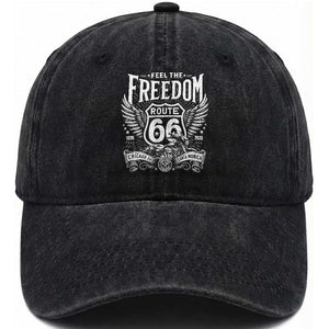 Feel The Freedom Route Highway 66 Washed Cotton Baseball Cap 100th Anniversary Biker Road Trip Graphic TS12 Print Your Wear