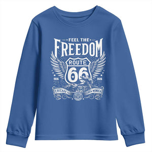 Feel The Freedom Route Highway 66 Youth Sweatshirt 100th Anniversary Biker Road Trip Graphic TS12 Royal Blue Print Your Wear