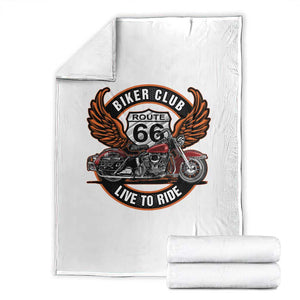 Vintage Route Highway 66 Biker Club Throw Blanket Live To Ride Motorcycle Graphic TS12 White Print Your Wear