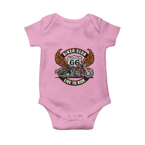 Vintage Route Highway 66 Biker Club Baby Onesie Live To Ride Motorcycle Graphic TS12 Light Pink Print Your Wear