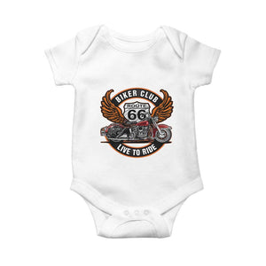 Vintage Route Highway 66 Biker Club Baby Onesie Live To Ride Motorcycle Graphic TS12 White Print Your Wear