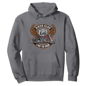 Vintage Route Highway 66 Biker Club Hoodie Live To Ride Motorcycle Graphic TS12 Charcoal Print Your Wear