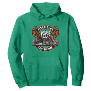 Vintage Route Highway 66 Biker Club Hoodie Live To Ride Motorcycle Graphic TS12 Irish Green Print Your Wear