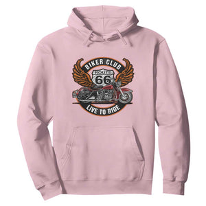 Vintage Route Highway 66 Biker Club Hoodie Live To Ride Motorcycle Graphic TS12 Light Pink Print Your Wear