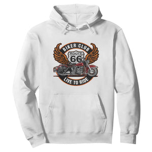 Vintage Route Highway 66 Biker Club Hoodie Live To Ride Motorcycle Graphic TS12 White Print Your Wear
