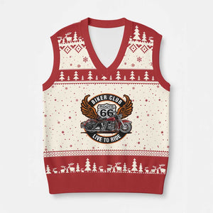 Vintage Route Highway 66 Biker Club V-Neck Knit Sweater Vest Live To Ride Motorcycle Graphic TS12 Beige Red Print Your Wear