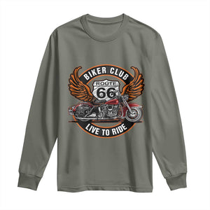 Vintage Route Highway 66 Biker Club Long Sleeve Shirt Live To Ride Motorcycle Graphic TS12 Military Green Print Your Wear