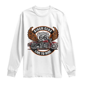 Vintage Route Highway 66 Biker Club Long Sleeve Shirt Live To Ride Motorcycle Graphic TS12 White Print Your Wear