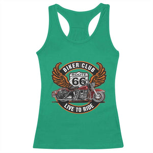 Vintage Route Highway 66 Biker Club Racerback Tank Top Live To Ride Motorcycle Graphic TS12 Irish Green Print Your Wear