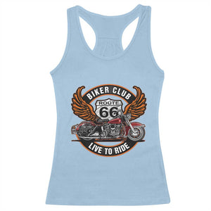 Vintage Route Highway 66 Biker Club Racerback Tank Top Live To Ride Motorcycle Graphic TS12 Light Blue Print Your Wear